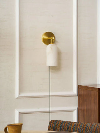 Cylindrical Alabaster Plug-in Wall Sconce