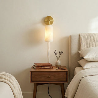 Cylindrical Alabaster Plug-in Wall Sconce