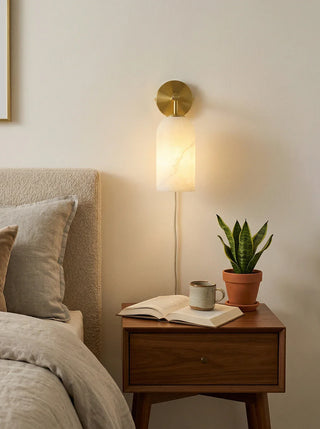 Cylindrical Alabaster Plug-in Wall Sconce