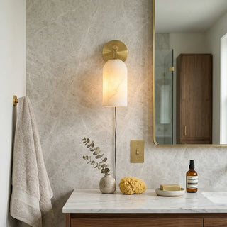 Cylindrical Alabaster Plug-in Wall Sconce