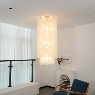 Cylindrical Capiz Shell Flush Mount Chandelier - Vidirlighting