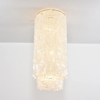 Cylindrical Capiz Shell Flush Mount Chandelier - Vidirlighting