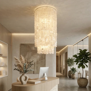 Cylindrical Capiz Shell Flush Mount Chandelier - Vidirlighting