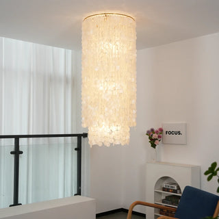 Cylindrical Capiz Shell Flush Mount Chandelier - Vidirlighting