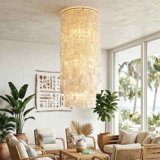 Cylindrical Capiz Shell Flush Mount Chandelier - Vidirlighting