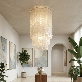 Cylindrical Capiz Shell Flush Mount Chandelier - Vidirlighting