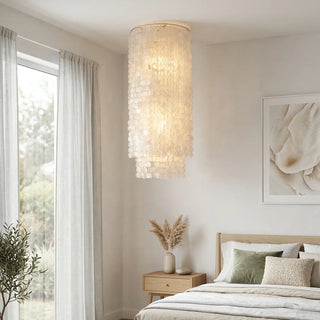 Cylindrical Capiz Shell Flush Mount Chandelier - Vidirlighting