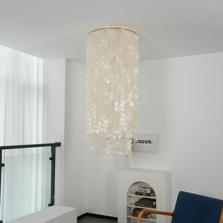 Cylindrical Capiz Shell Flush Mount Chandelier - Vidirlighting