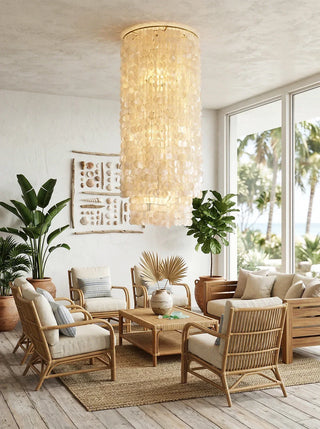 Cylindrical Capiz Shell Flush Mount Chandelier - Vidirlighting