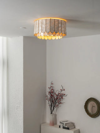 Drum-Shaped Capiz Shell Ceiling Light