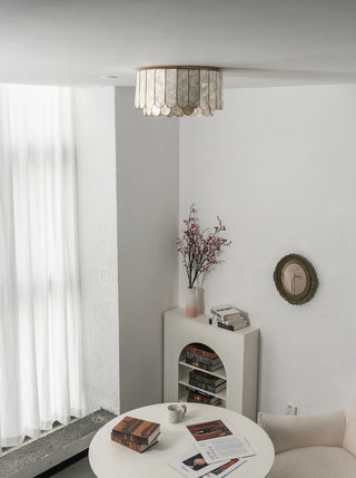 Drum-Shaped Capiz Shell Ceiling Light