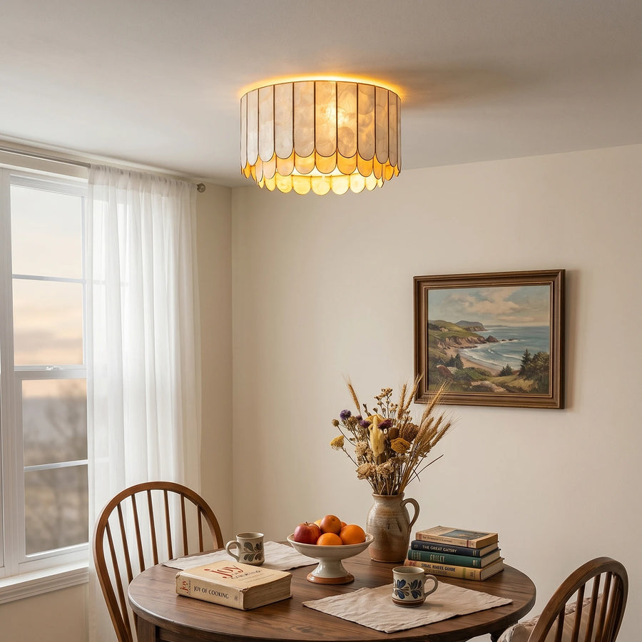 Drum-Shaped Capiz Shell Ceiling Light
