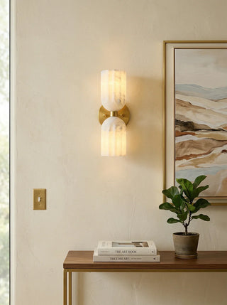 Dual Alabaster Pillar Wall Sconce