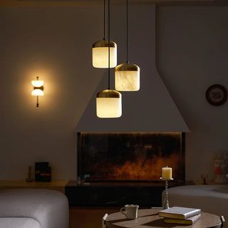 Elin Capped Alabaster Drum Pendant Light