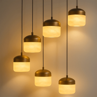 Elin Capped Alabaster Drum Pendant Light