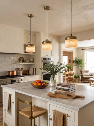 Elin Capped Alabaster Drum Pendant Light