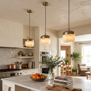 Elin Capped Alabaster Drum Pendant Light