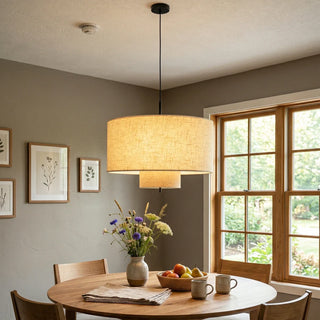 Fabric Double Layer Drum Pendant Light