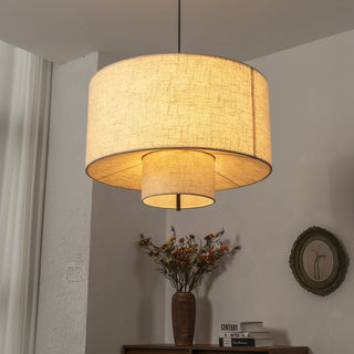 Fabric Double Layer Drum Pendant Light