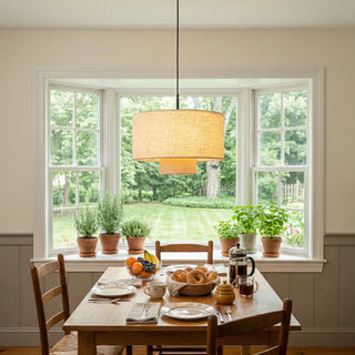 Fabric Double Layer Drum Pendant Light