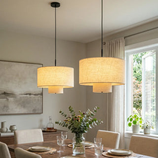 Fabric Double Layer Drum Pendant Light