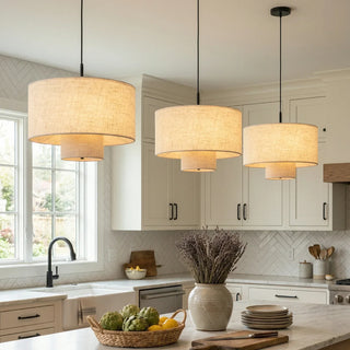 Fabric Double Layer Drum Pendant Light
