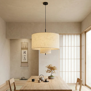 Fabric Double Layer Drum Pendant Light