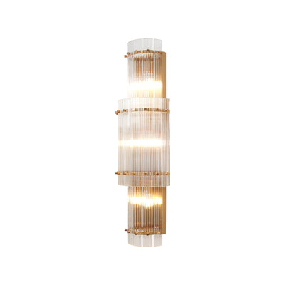 Fluted glass rod wall sconce, lit