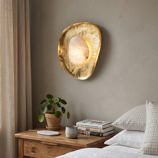 Forged Brass Alabaster Pebble Wall Lamp