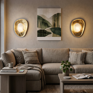 Forged Brass Alabaster Pebble Wall Lamp