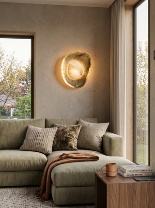 Forged Brass Alabaster Pebble Wall Lamp