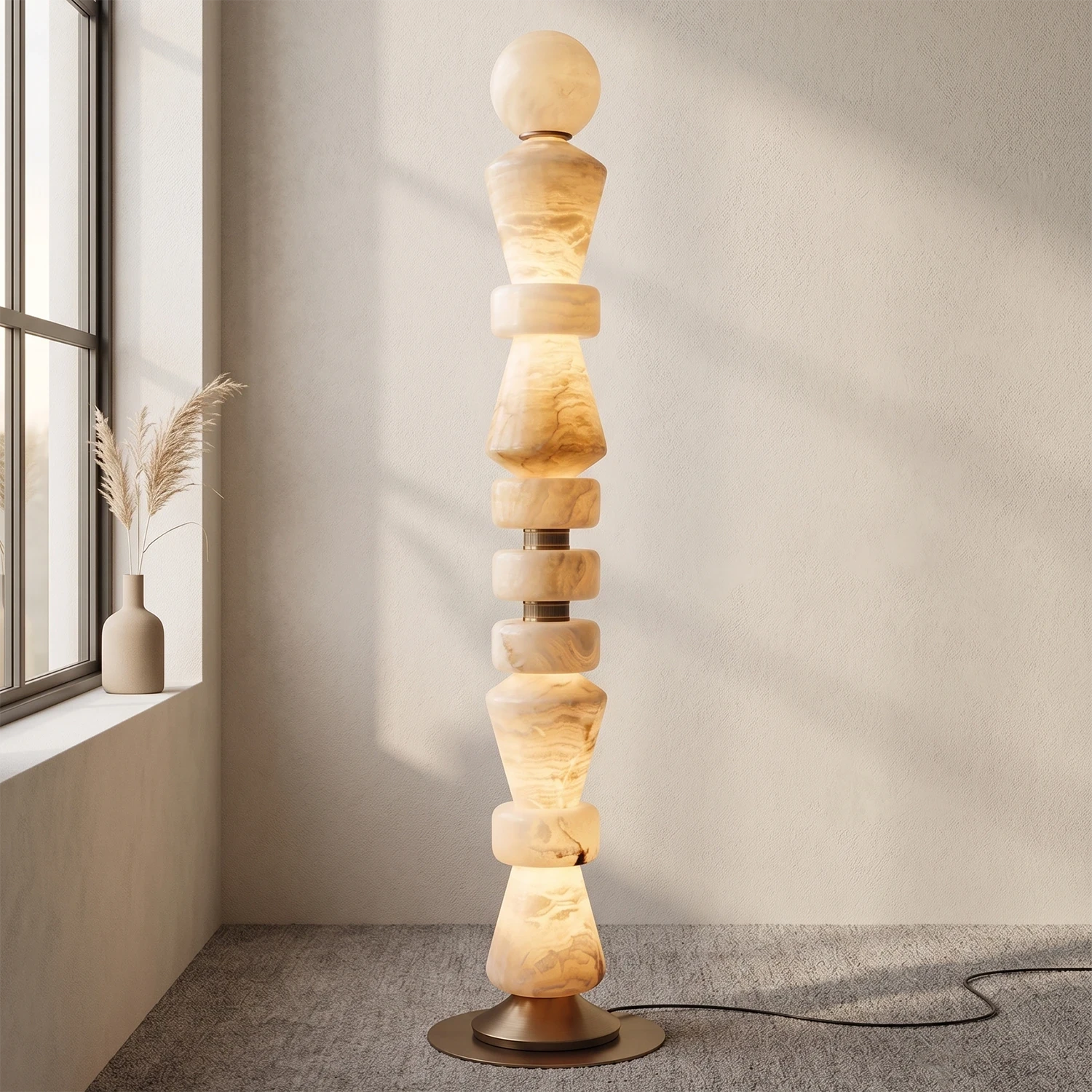 Geometric Alabaster Sculptural Floor Lamp - view 10 | Vidirlighting