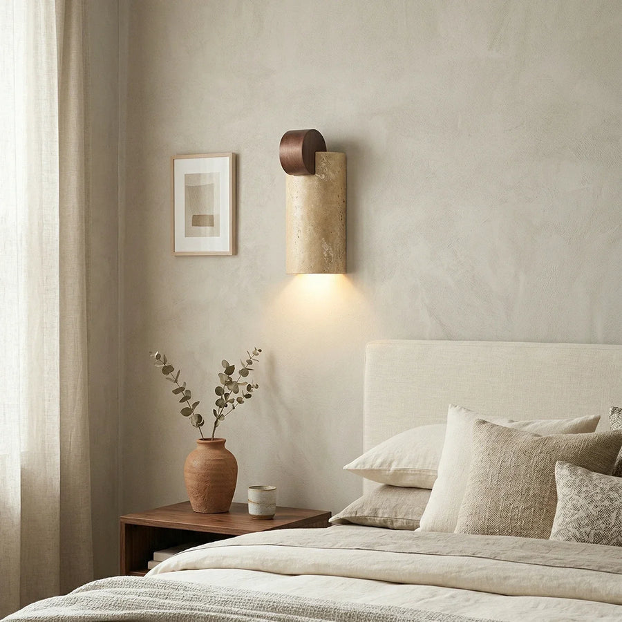 Geometric Solenne Curve Travertine Wall Lamp