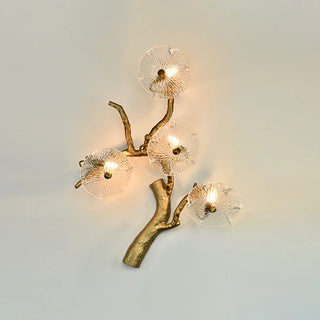 Glass Lotus Leaf Brass Branch Wall Lamp
