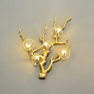 Glass Lotus Leaf Brass Branch Wall Lamp
