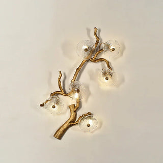 Glass Lotus Leaf Brass Branch Wall Lamp