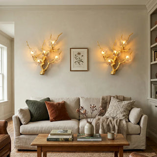 Glass Lotus Leaf Brass Branch Wall Lamp