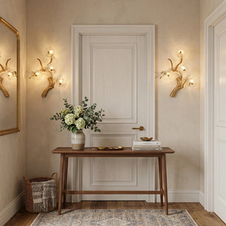 Glass Lotus Leaf Brass Branch Wall Lamp