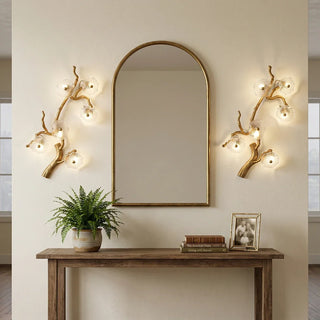 Glass Lotus Leaf Brass Branch Wall Lamp