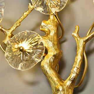 Glass Lotus Leaf Brass Branch Wall Lamp