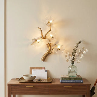 Glass Lotus Leaf Brass Branch Wall Lamp