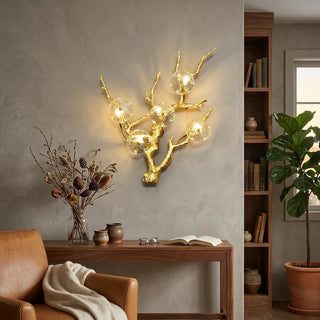 Glass Lotus Leaf Brass Branch Wall Lamp