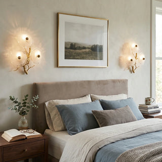 Glass Lotus Leaf Brass Branch Wall Lamp