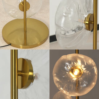 Glass Petals Floor Lamp Vidirlighting 4-in-1 Macro Craftsmanship Collage Showing Weighted Brass Base Mounting Brackets and Lit Glass Petal