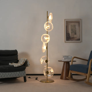 Glass Petals Floor Lamp Vidirlighting Elegant Daytime Corner Placement Unlit in Living Room beside Modern Armchair and Rocking Chair