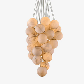 Grape Shaped Alabaster Cluster Chandelier Vidirlighting Minimalist Wabi Sabi Aesthetic Honed Alabaster Spheres
