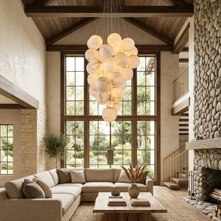 Vidirlighting Alabaster Cascade Chandelier In Luxury Living Room With Vaulted Ceilings And Biophilic Design