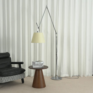 Gru Adjustable Arm Floor Lamp Vidirlighting Illuminated Lounge Vignette beside Black Leather Chair and Wood Side Table for Bedside or Living Room