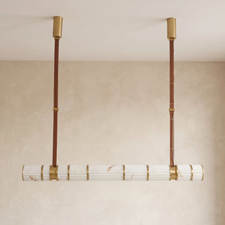 Halden Leather Strap Alabaster Linear Chandelier