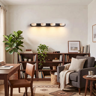 Kumo Alabaster Walnut Sconce Over Living Room Bookshelf Credenza Accent Lighting - Vidirlighting